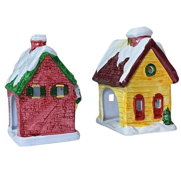 Christmas Village Vintage Candle Burner Holders Schoolhouse Home Set of 2 - Picture 4 of 16